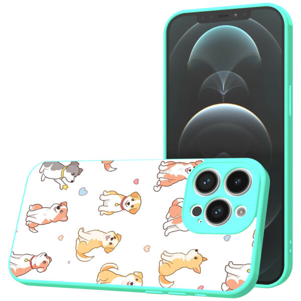 iPhone 12 Pro Max telefoonhoesje met honden opdruk turquoise (1)