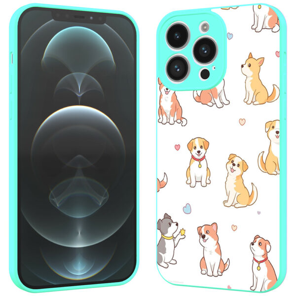 iPhone 12 Pro Max telefoonhoesje met honden opdruk turquoise (2)