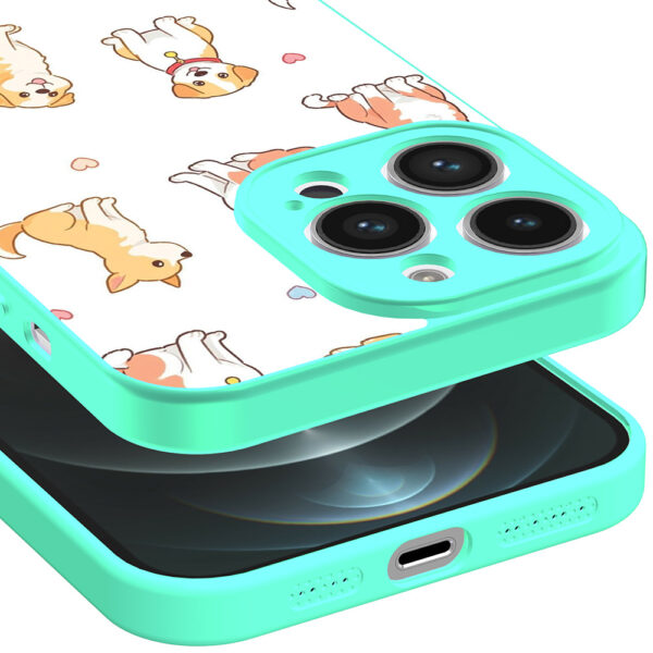 iPhone 12 Pro Max telefoonhoesje met honden opdruk turquoise (3)