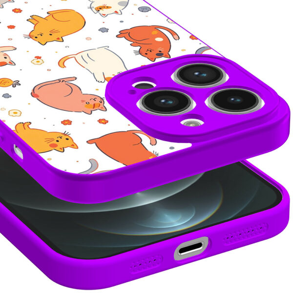 iPhone 12 Pro Max telefoonhoesje met katten en poezen opdruk paars (3)