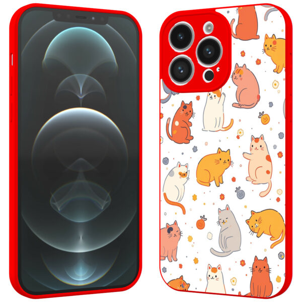 iPhone 12 Pro Max telefoonhoesje met katten en poezen opdruk rood (2)