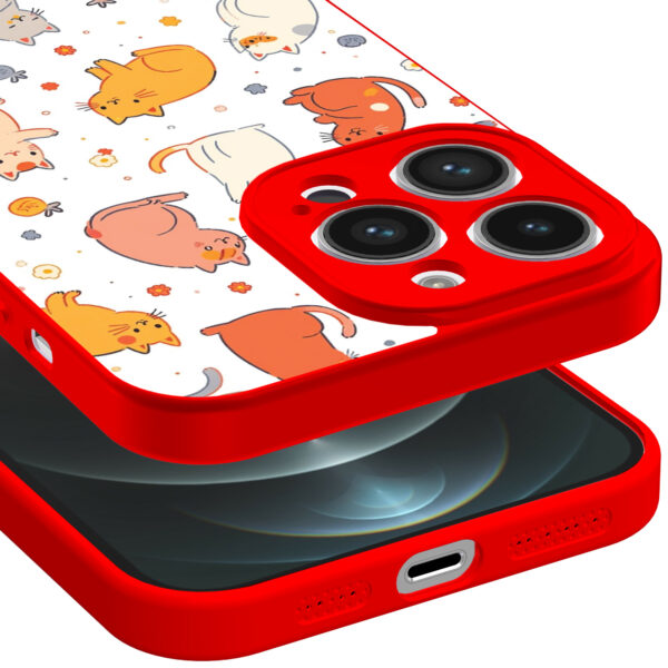 iPhone 12 Pro Max telefoonhoesje met katten en poezen opdruk rood (3)