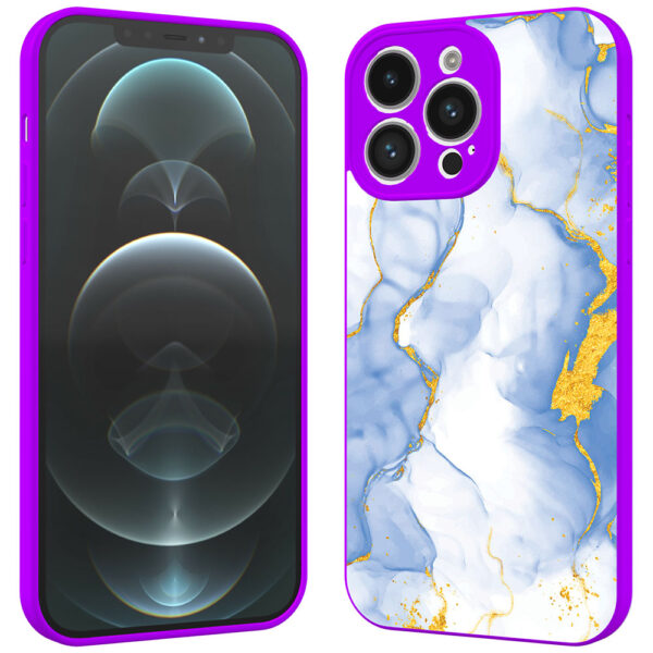 iPhone 12 Pro Max telefoonhoesje met lichtblauw goud marmer opdruk paars (2)