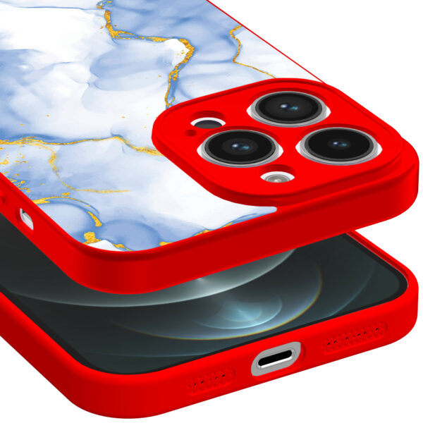 iPhone 12 Pro Max telefoonhoesje met lichtblauw goud marmer opdruk rood (3)