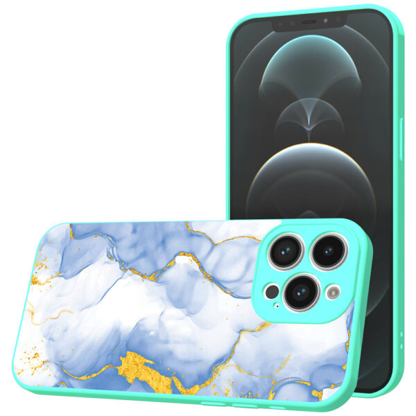 iPhone 12 Pro Max telefoonhoesje met lichtblauw goud opdruk turquoise (1)