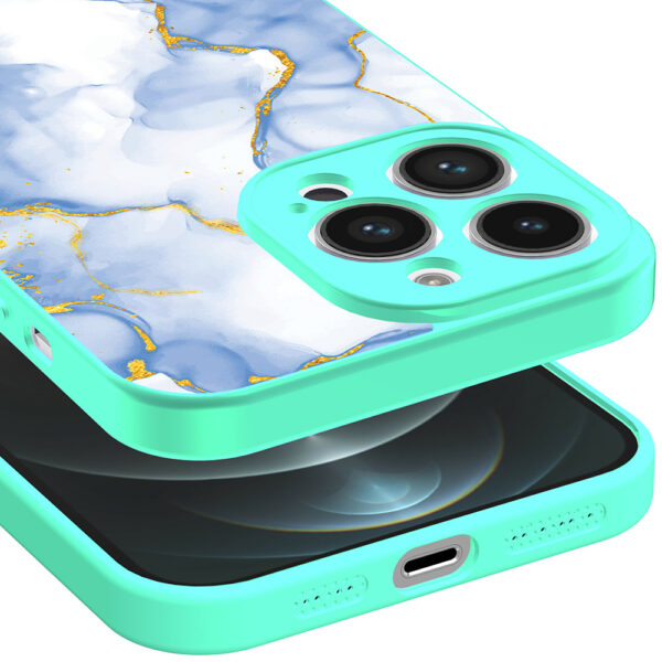 iPhone 12 Pro Max telefoonhoesje met lichtblauw goud opdruk turquoise (3)