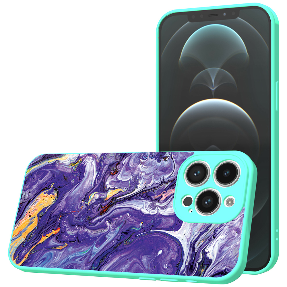 iPhone 12 Pro Max telefoonhoesje met paars goud marmer opdruk turquoise (1)