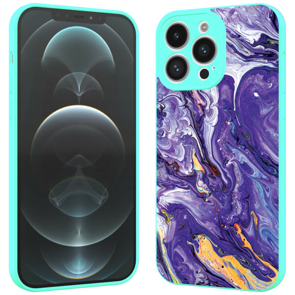iPhone 12 Pro Max telefoonhoesje met paars goud marmer opdruk turquoise (2)