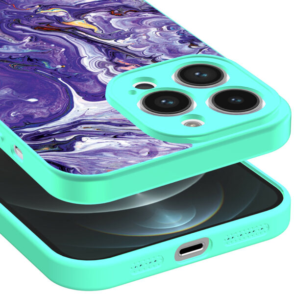 iPhone 12 Pro Max telefoonhoesje met paars goud marmer opdruk turquoise (3)