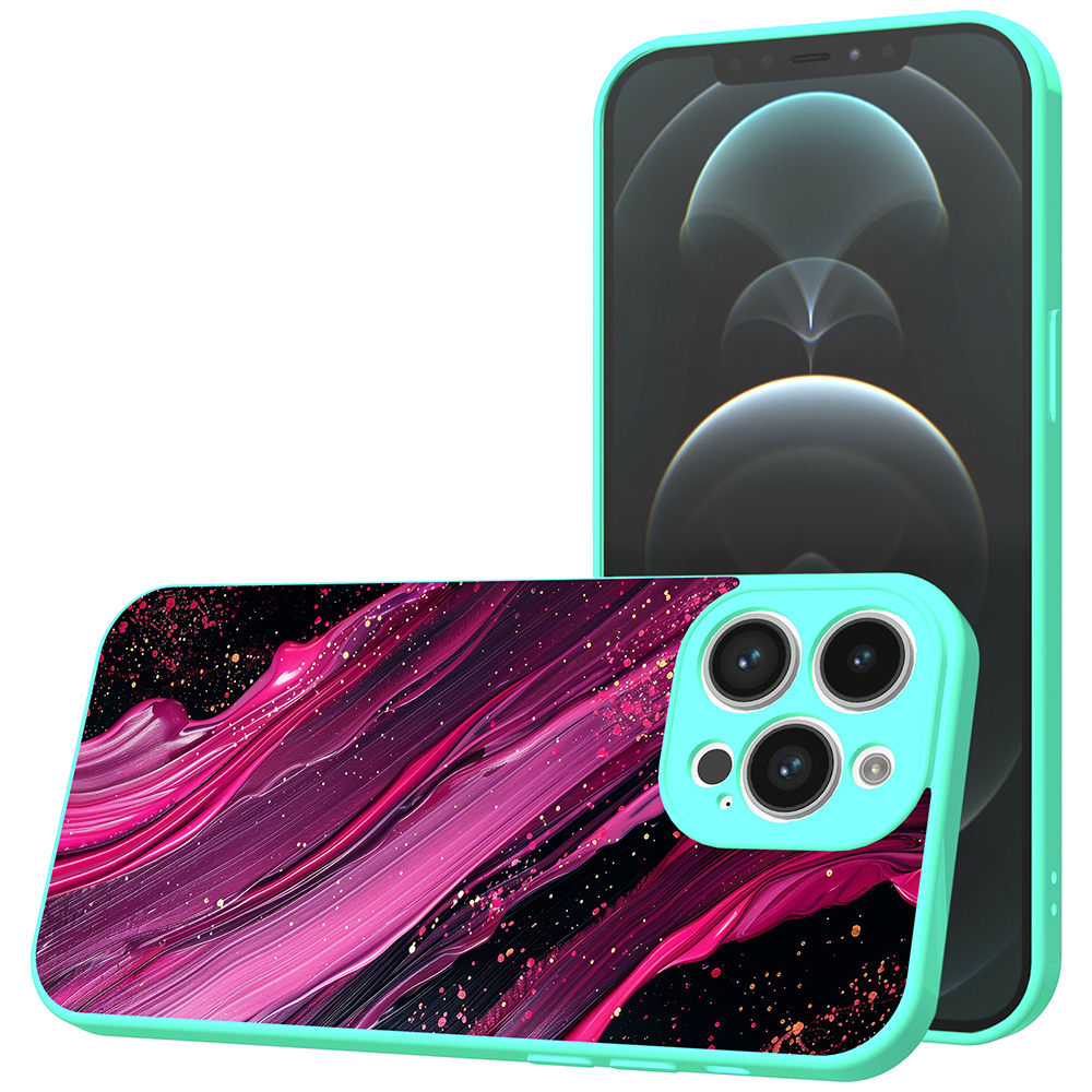 iPhone 12 Pro Max telefoonhoesje met paars roze marmer opdruk turquoise (1)