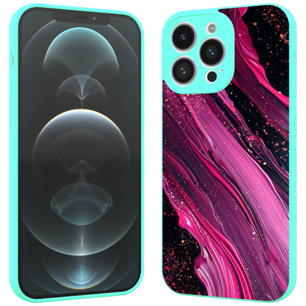 iPhone 12 Pro Max telefoonhoesje met paars roze marmer opdruk turquoise (2)