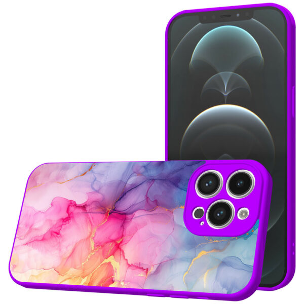iPhone 12 Pro Max telefoonhoesje met regenboog marmer opdruk paars (1)
