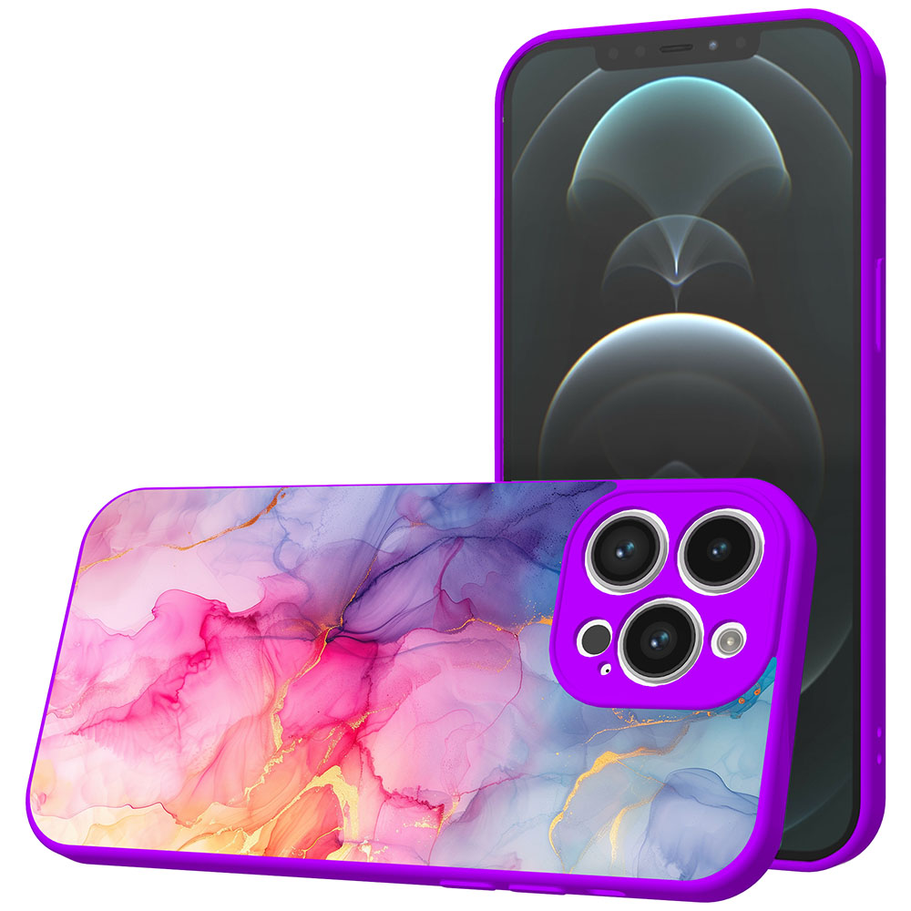 iPhone 12 Pro Max telefoonhoesje met regenboog marmer opdruk paars (1)