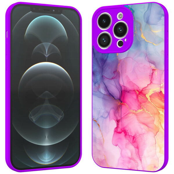 iPhone 12 Pro Max telefoonhoesje met regenboog marmer opdruk paars (2)