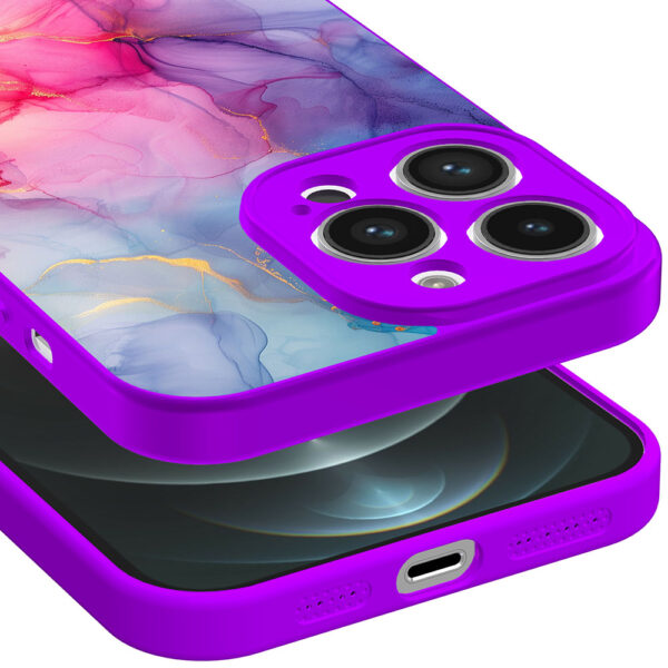 iPhone 12 Pro Max telefoonhoesje met regenboog marmer opdruk paars (3)