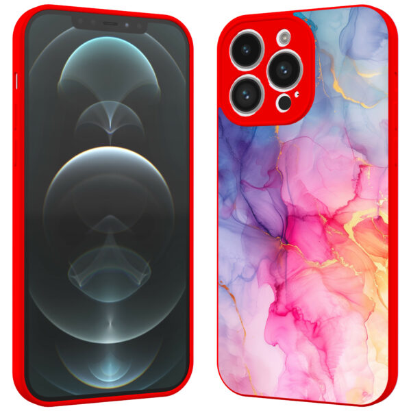 iPhone 12 Pro Max telefoonhoesje met regenboog marmer opdruk rood (2)