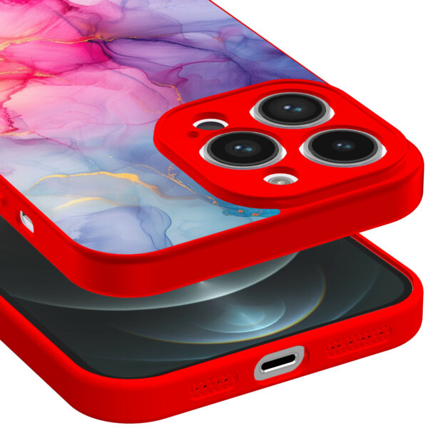 iPhone 12 Pro Max telefoonhoesje met regenboog marmer opdruk rood (3)