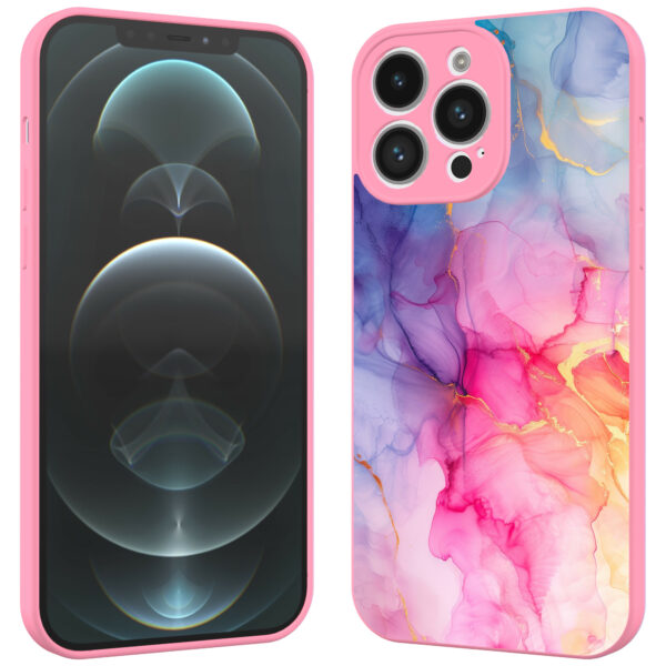 iPhone 12 Pro Max telefoonhoesje met regenboog marmer opdruk roze (2)