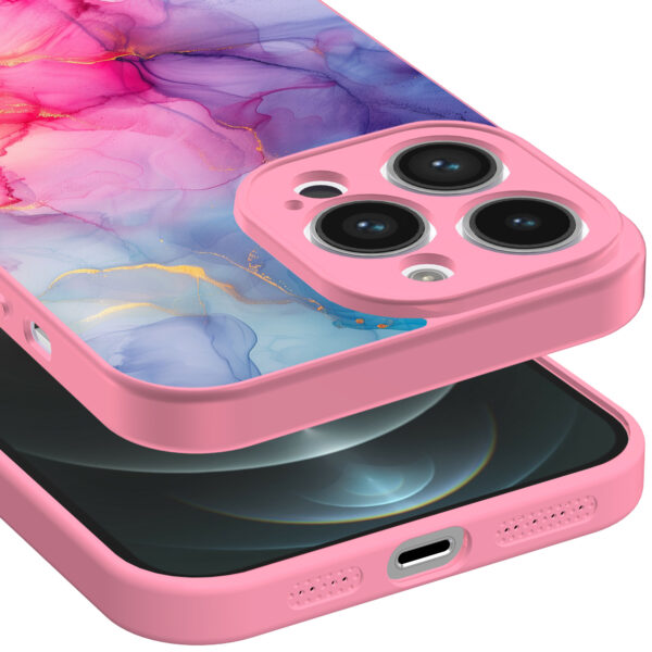 iPhone 12 Pro Max telefoonhoesje met regenboog marmer opdruk roze (3)