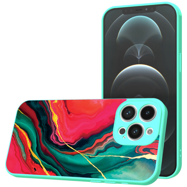 iPhone 12 Pro Max telefoonhoesje met rood groen marmer opdruk turquoise (1)