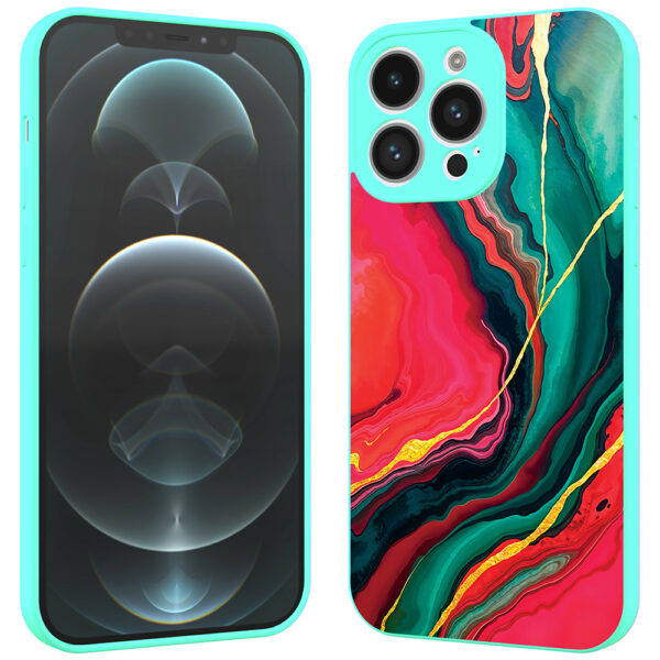 iPhone 12 Pro Max telefoonhoesje met rood groen marmer opdruk turquoise (2)