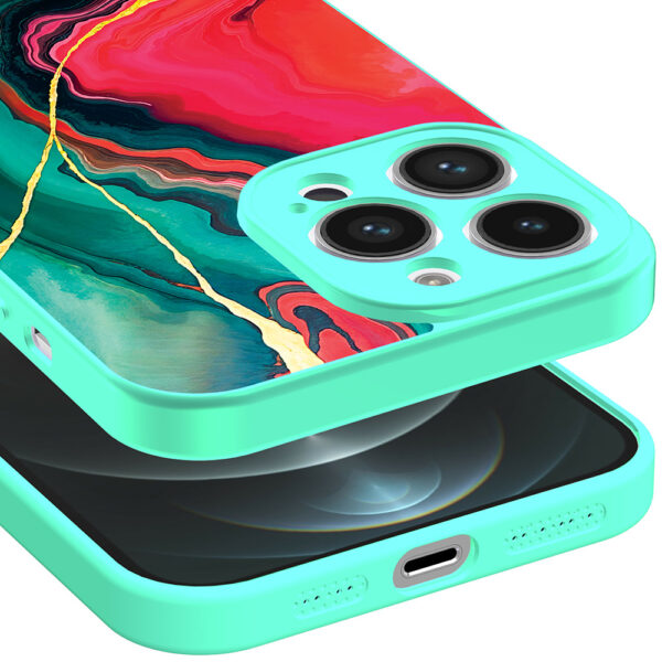 iPhone 12 Pro Max telefoonhoesje met rood groen marmer opdruk turquoise (3)