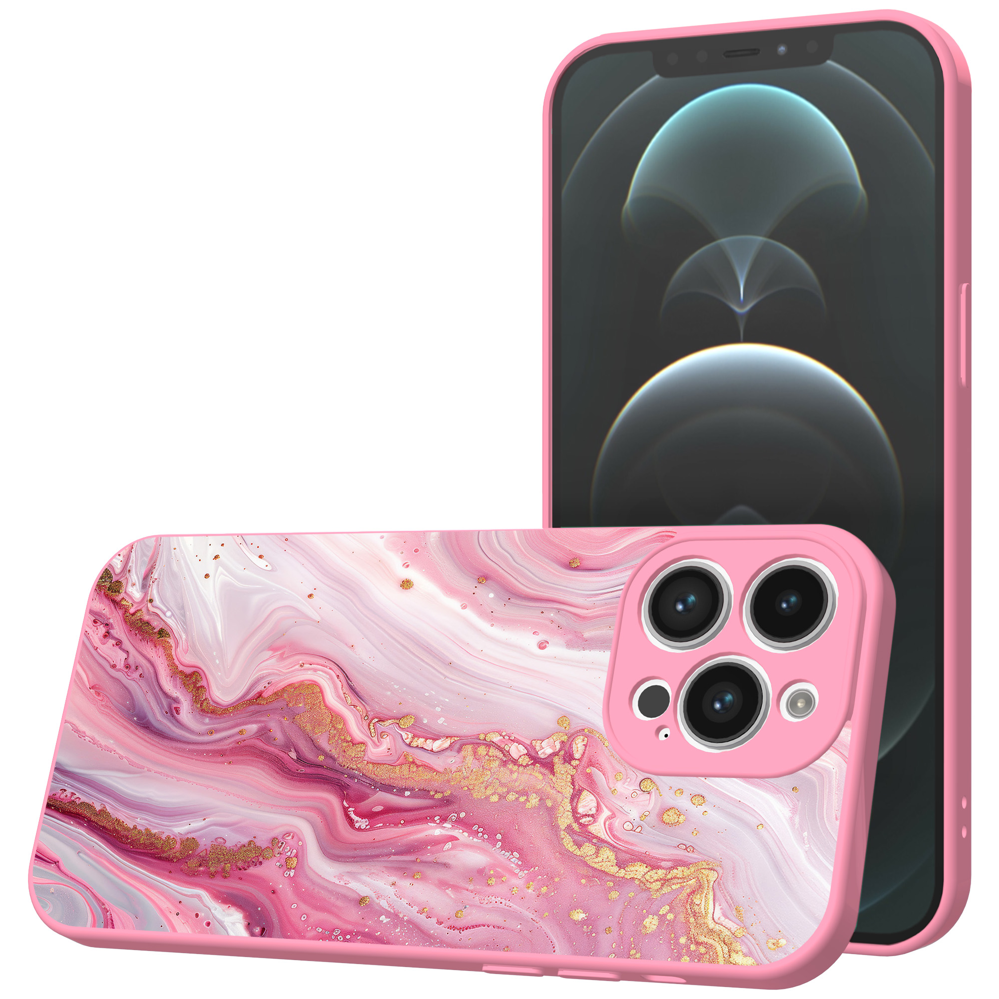 iPhone 12 Pro Max telefoonhoesje met roze marmer opdruk roze (1)