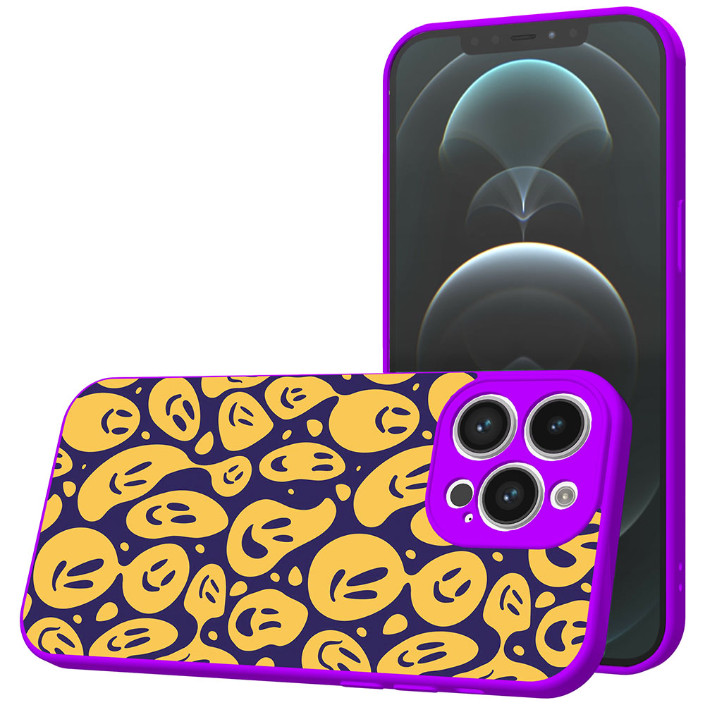 iPhone 12 Pro Max telefoonhoesje met smileys opdruk paars (1)