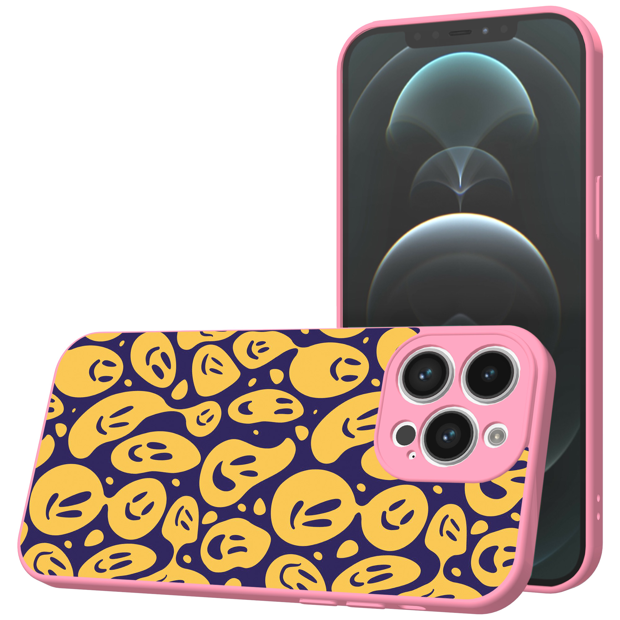 iPhone 12 Pro Max telefoonhoesje met smileys opdruk roze (1)