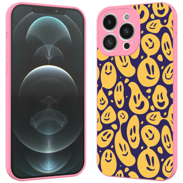 iPhone 12 Pro Max telefoonhoesje met smileys opdruk roze (2)
