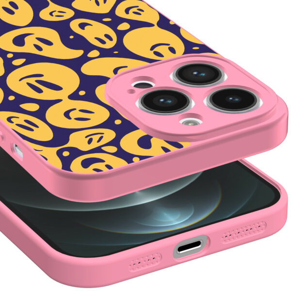 iPhone 12 Pro Max telefoonhoesje met smileys opdruk roze (3)