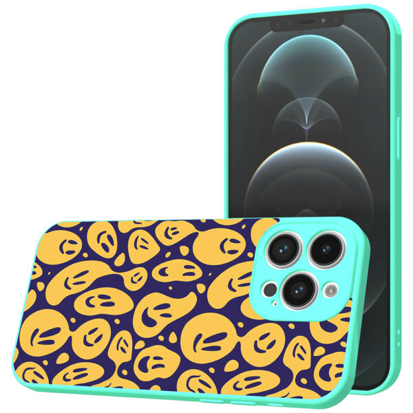iPhone 12 Pro Max telefoonhoesje met smileys opdruk turquoise (1)