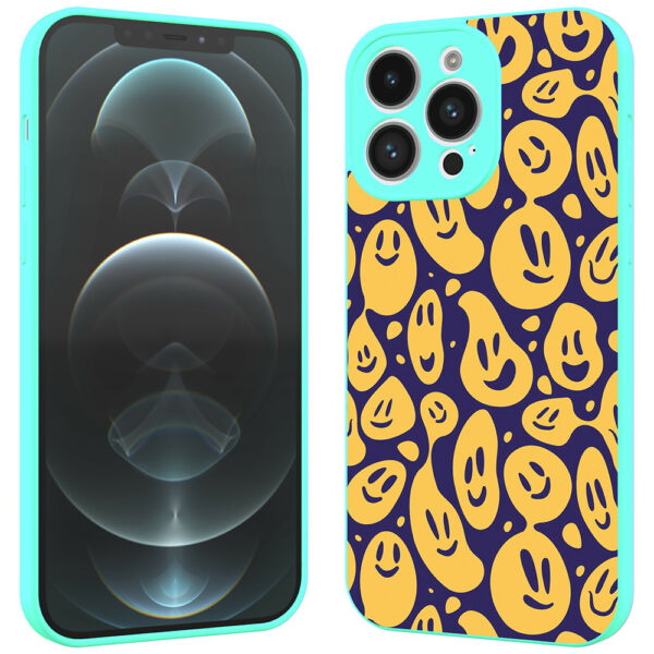 iPhone 12 Pro Max telefoonhoesje met smileys opdruk turquoise (2)