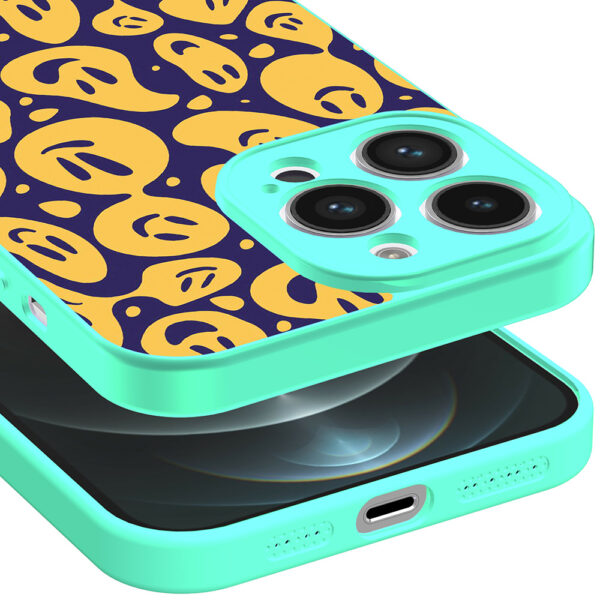iPhone 12 Pro Max telefoonhoesje met smileys opdruk turquoise (3)