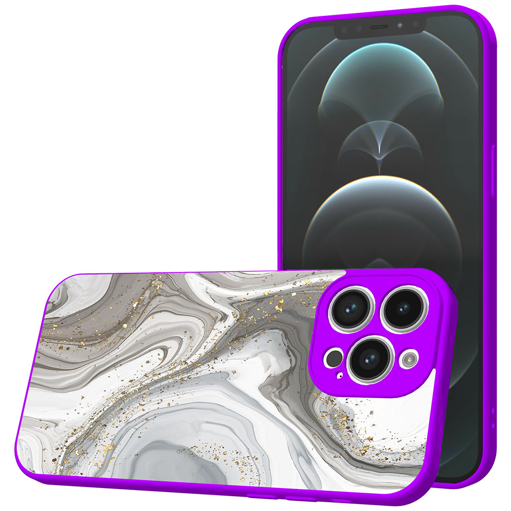 iPhone 12 Pro Max telefoonhoesje met zilver marmer opdruk paars (1)