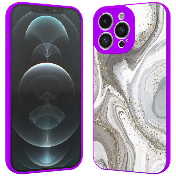 iPhone 12 Pro Max telefoonhoesje met zilver marmer opdruk paars (2)