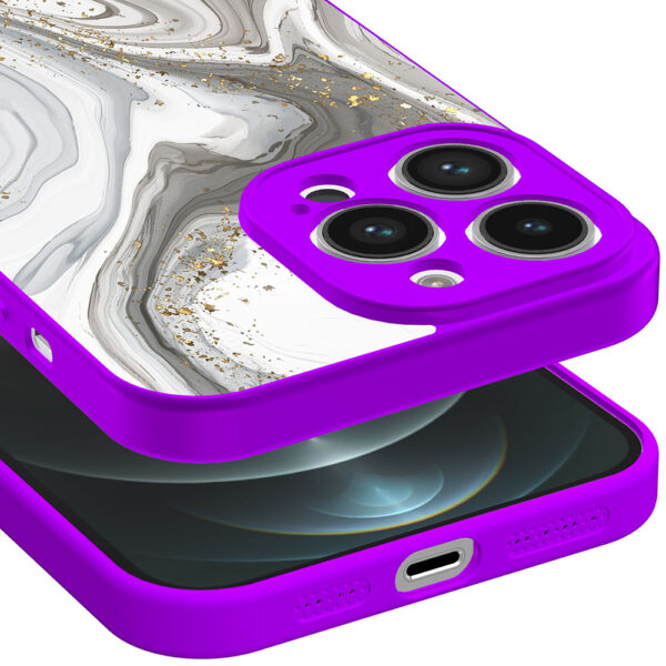 iPhone 12 Pro Max telefoonhoesje met zilver marmer opdruk paars (3)