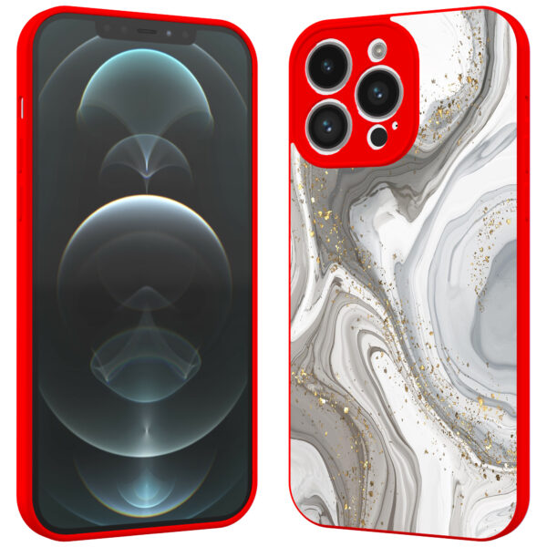 iPhone 12 Pro Max telefoonhoesje met zilver marmer opdruk rood (2)