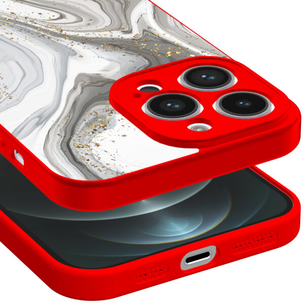 iPhone 12 Pro Max telefoonhoesje met zilver marmer opdruk rood (3)