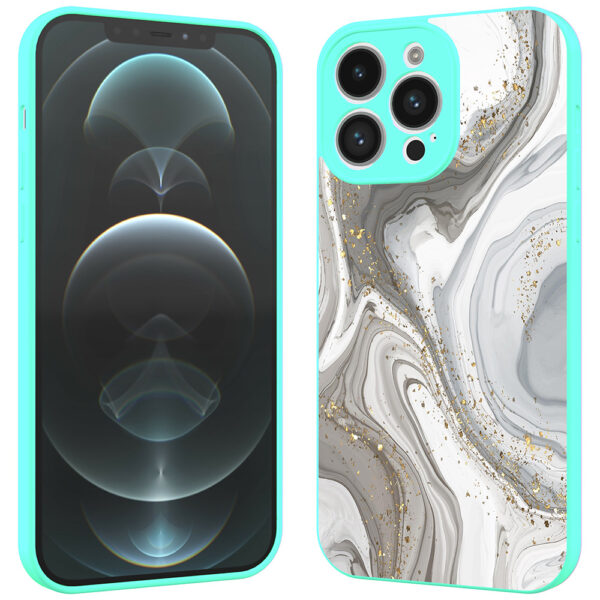 iPhone 12 Pro Max telefoonhoesje met zilver marmer opdruk turquoise (2)