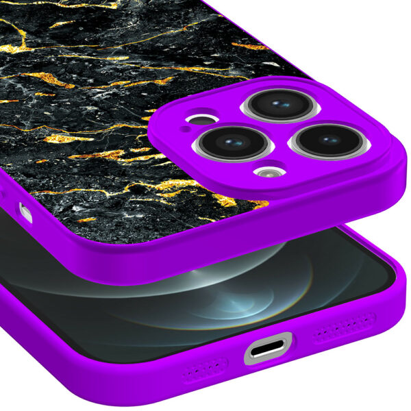 iPhone 12 Pro Max telefoonhoesje met zwart goud marmer opdruk paars (3)