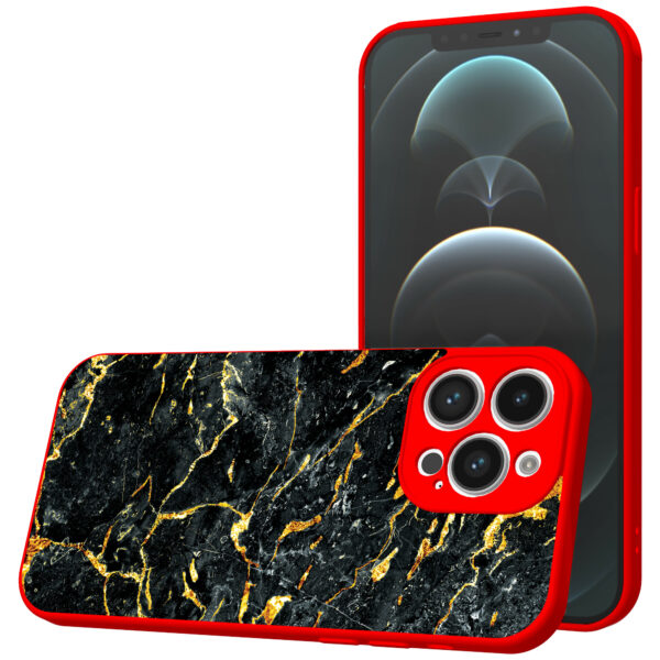 iPhone 12 Pro Max telefoonhoesje met zwart goud marmer opdruk rood (1)
