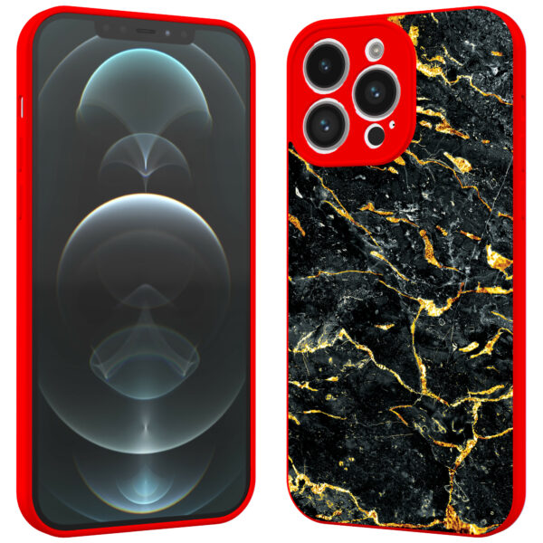 iPhone 12 Pro Max telefoonhoesje met zwart goud marmer opdruk rood (2)