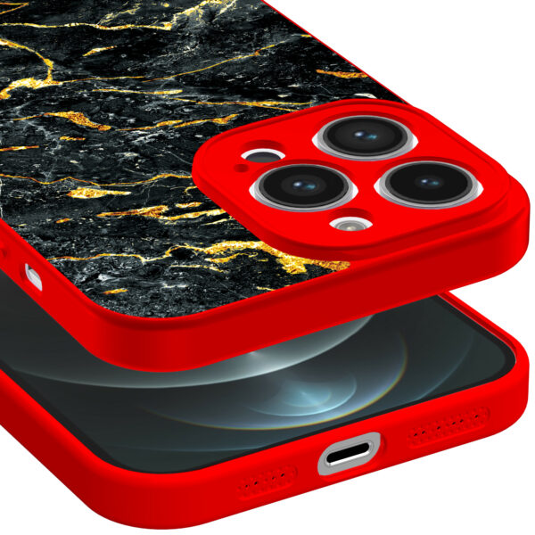 iPhone 12 Pro Max telefoonhoesje met zwart goud marmer opdruk rood (3)