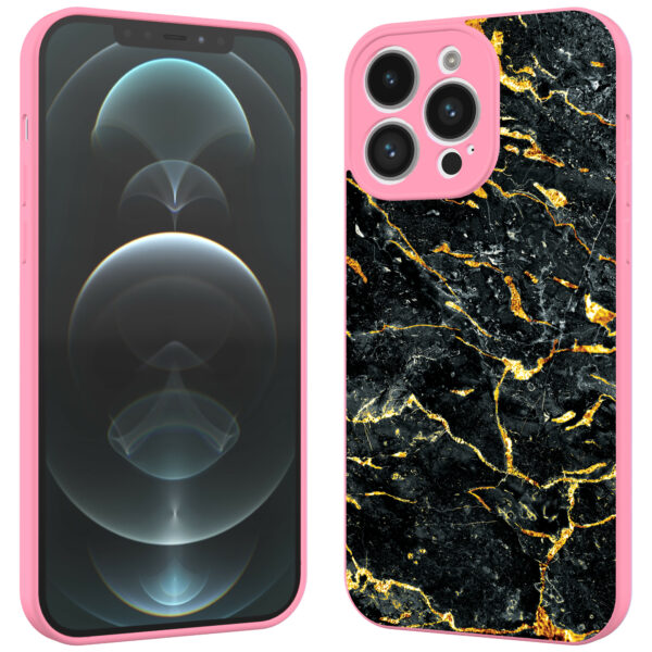 iPhone 12 Pro Max telefoonhoesje met zwart goud marmer opdruk roze (2)
