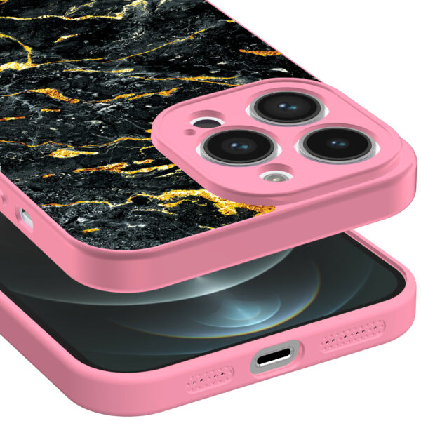 iPhone 12 Pro Max telefoonhoesje met zwart goud marmer opdruk roze (3)