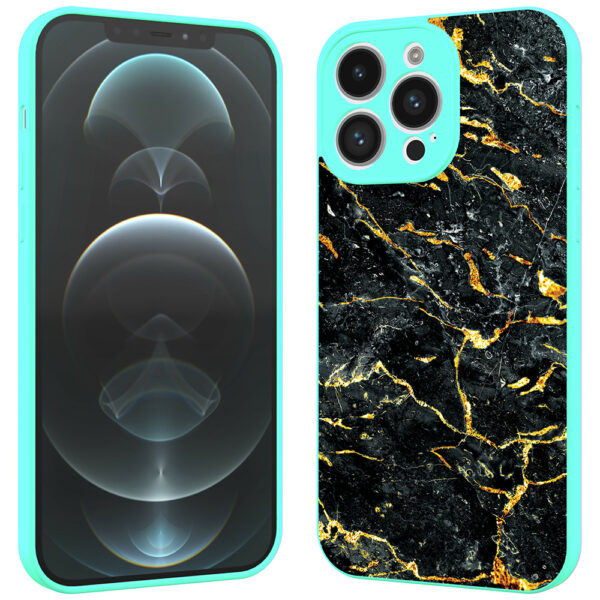 iPhone 12 Pro Max telefoonhoesje met zwart goud marmer opdruk turquoise (2)