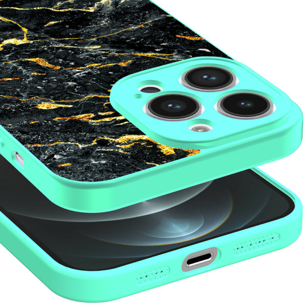 iPhone 12 Pro Max telefoonhoesje met zwart goud marmer opdruk turquoise (3)