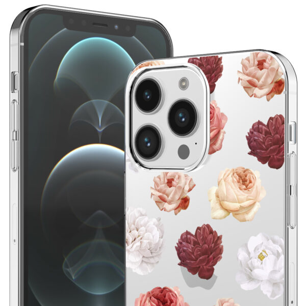 iPhone 12 Pro Max transparant telefoonhoesje met bloemen en rozen opdruk (2)