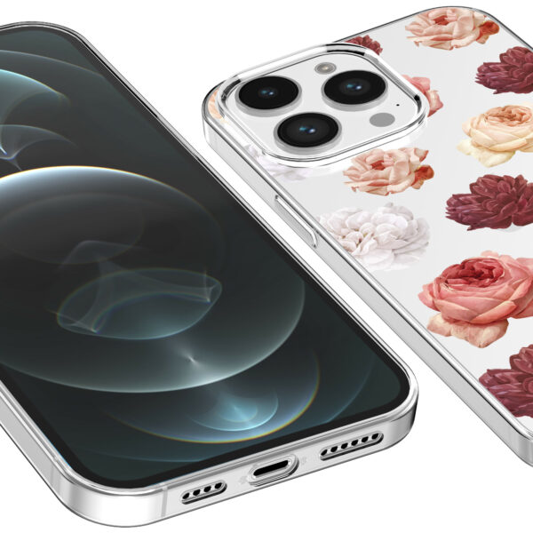 iPhone 12 Pro Max transparant telefoonhoesje met bloemen en rozen opdruk (3)